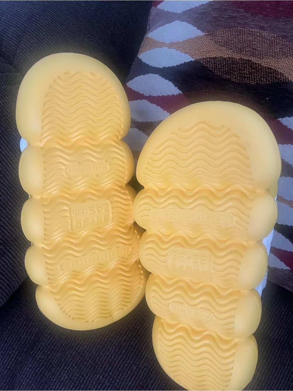 Ladies Quilted White & Yellow Slip-On Cozy Slippers - Brand